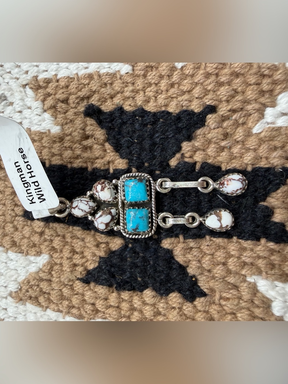 Kingman turquoise with wild horse stone sterling silver pendant